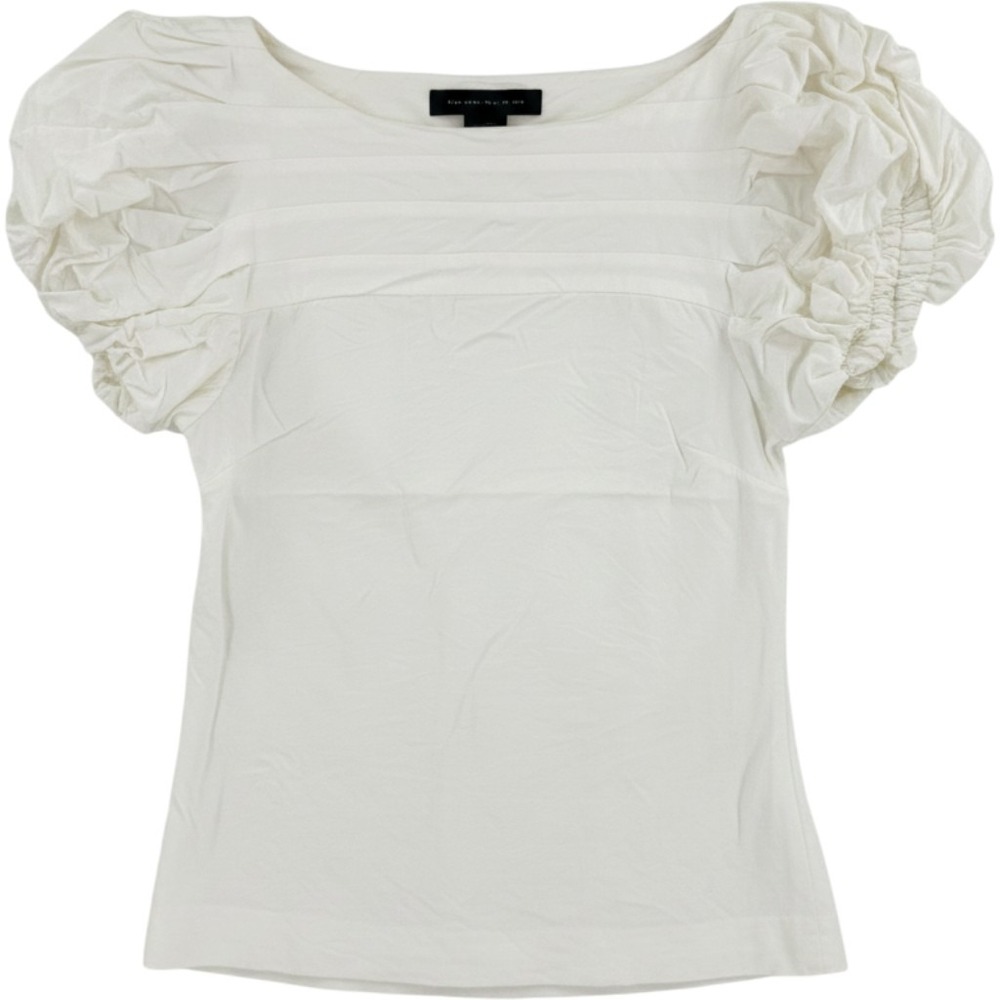 Ralph Lauren Puff Sleeve Blouse White 8 Cotton Stretch Pleated Square Neck‎ Top